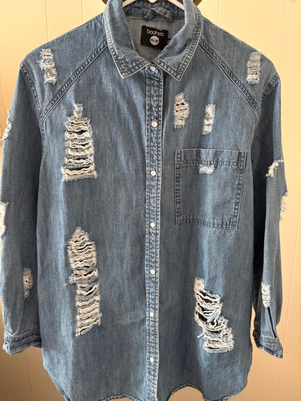 Denim Buttondown by Boohoo Blue Sz 8